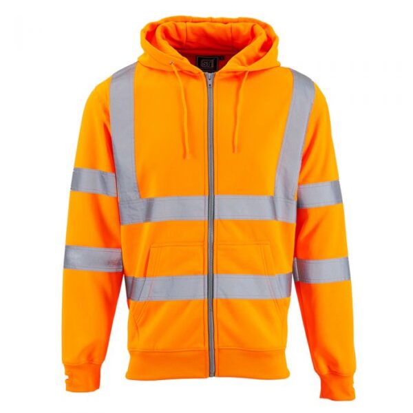 Supertouch Hi Vis Orange Zipped Hooded Sweatshirt