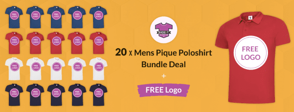 Mens Pique Poloshirt Bundle Deals With Free Logo