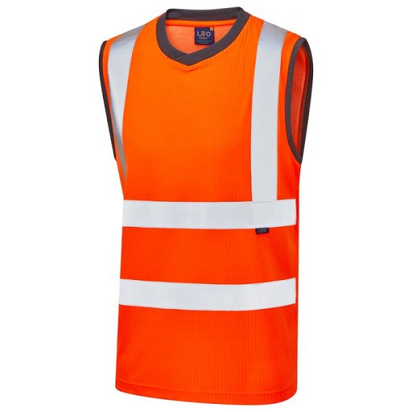 Leo Workwear Ashford Hi Vis Sleeveless T Shirt Orange Front