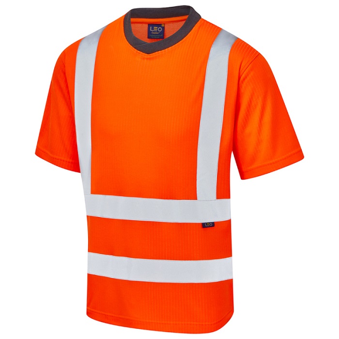 Leo Workwear Newport Hi Vis T Shirt Orange Front