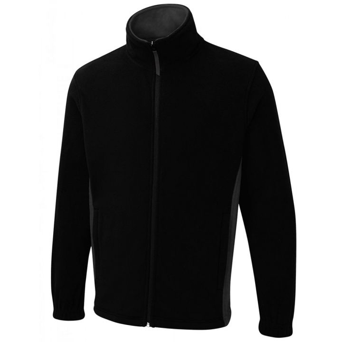 uneek two tone full zip fleece jacket black/charcoal