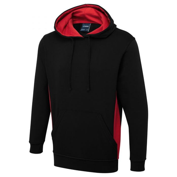 Uneek two tone hooded sweatshirt Black/red