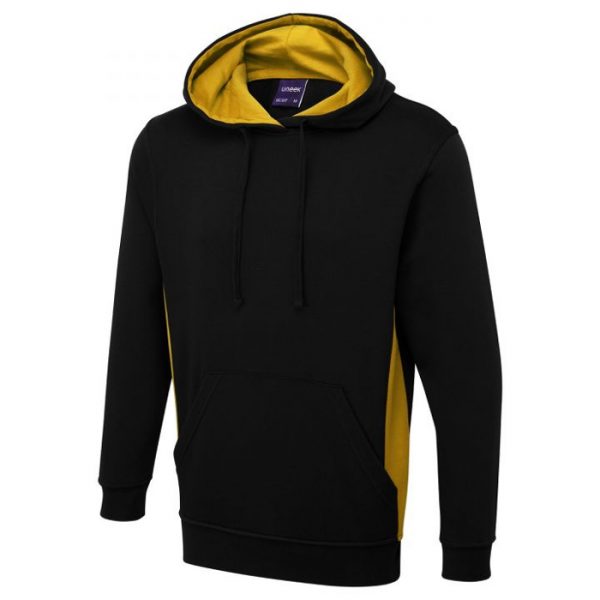 uneek two tone hooded sweatshirt black/yellow