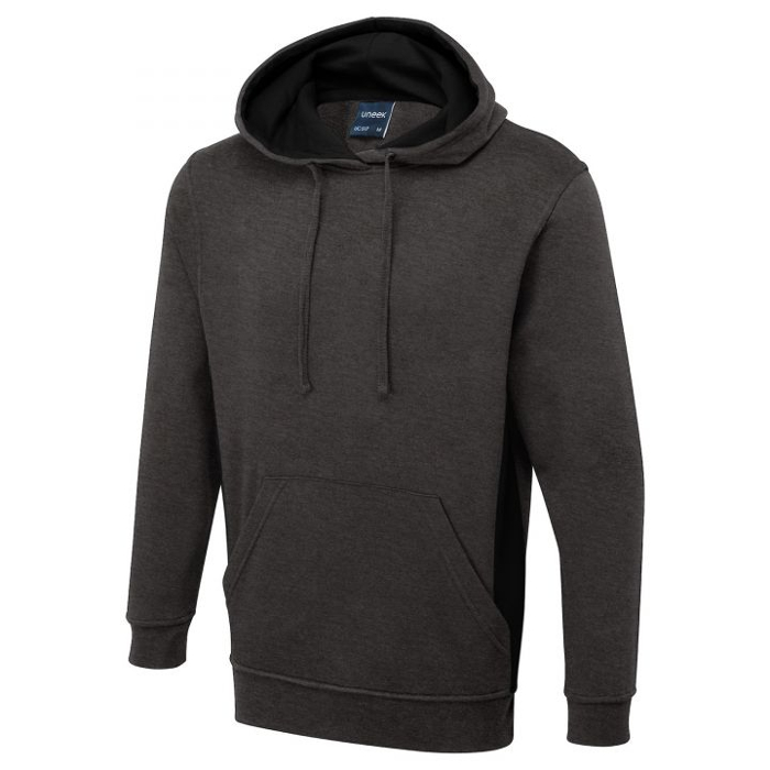 uneek two tone hooded sweatshirt charcoal/black